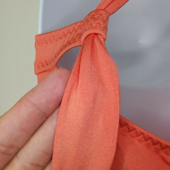 Athleta Aqualuxe Tankini Swim Top S Coral Sunset Orange Ruched Deep V - Picture 10 of 12